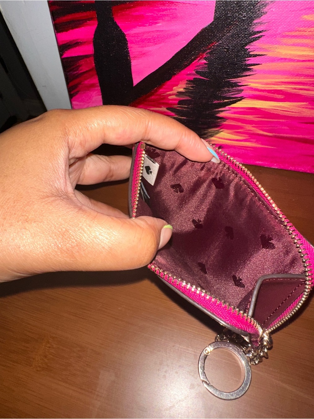 kate spade hot pink zip card case with keyring - Picture 6 of 6